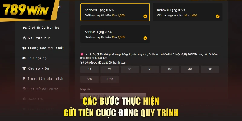 Các bước thực hiện gửi tiền cược đúng quy trình